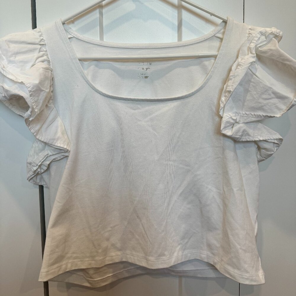 White Flutter Sleeve Crop Top